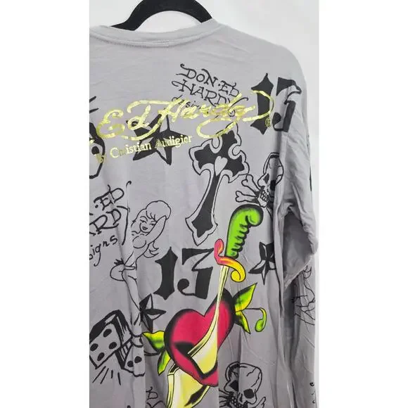 Vintage Ed Hardy Men's XL Skull Snake Graphic Long Sleeve Tee Y2K Streetwear - Picture 12 of 13